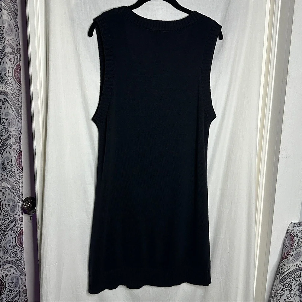 ASOS Monki Robin cotton knitted v neck sleeveless black mini dress - Picture 7 of 17